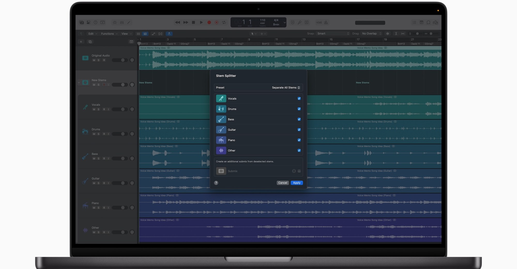 Image of a MacBook Pro with Stem Splitter on the screen.