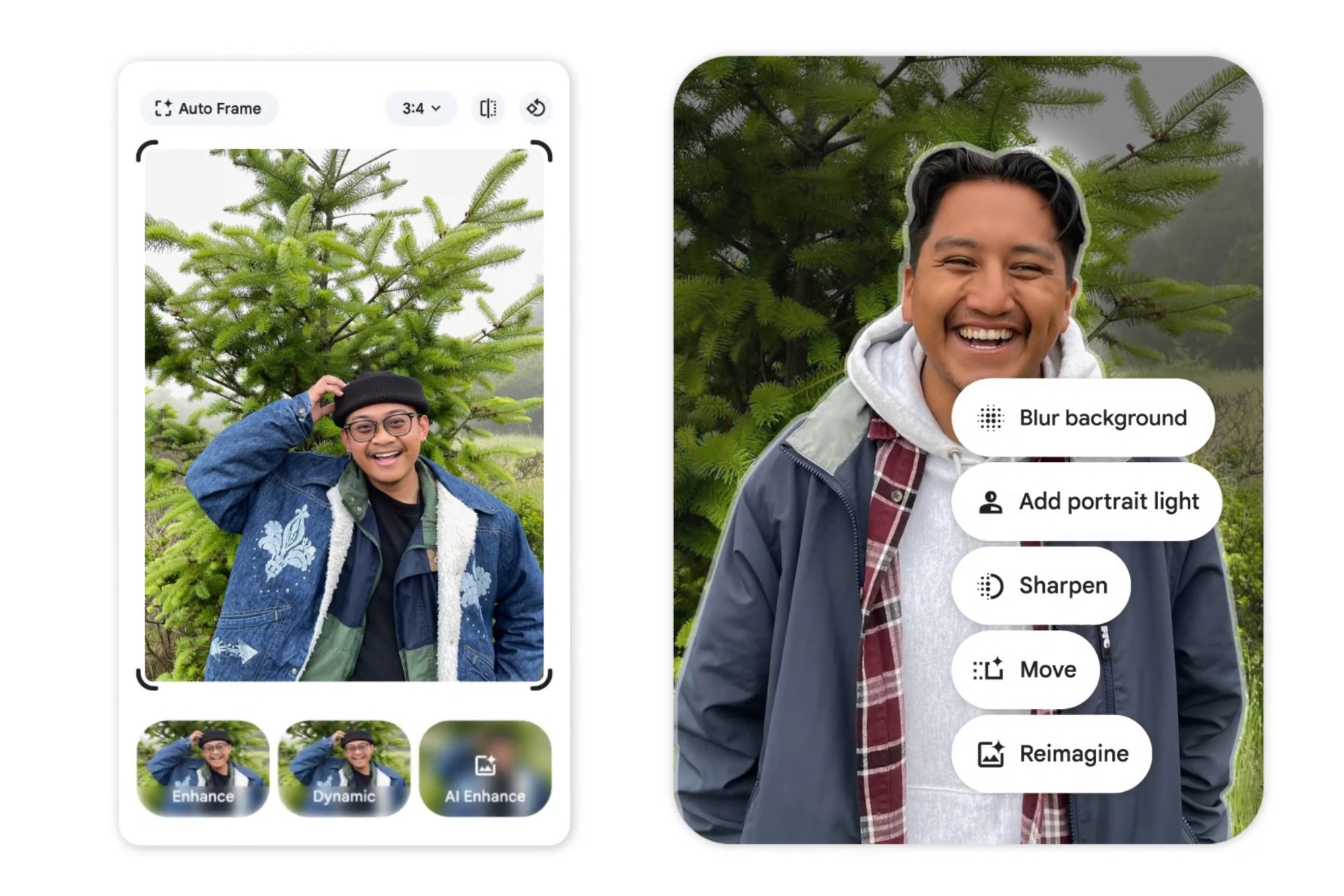 Two examples showing the Google Photos redesigned interface.