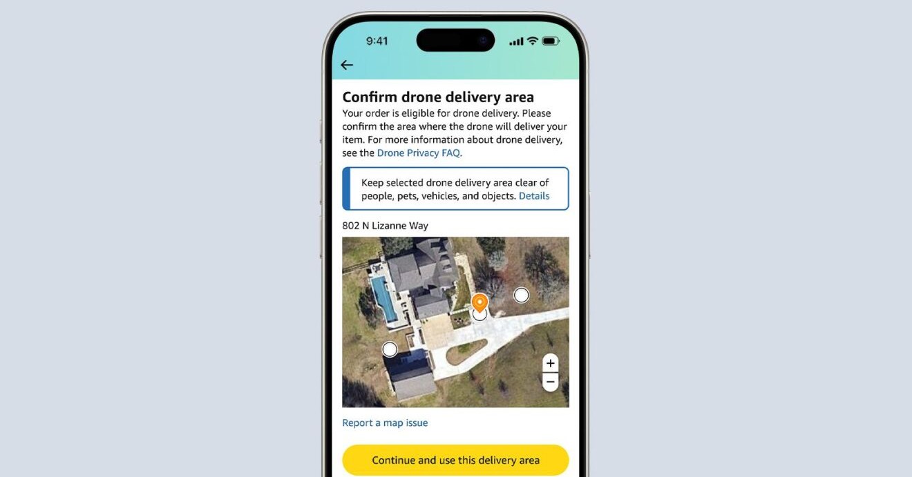 Screenshot of drone delivery area confirmation.