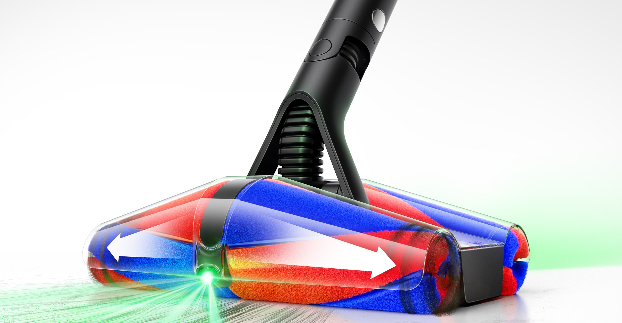 A close-up of the Dyson PencilVac sucking up hair.