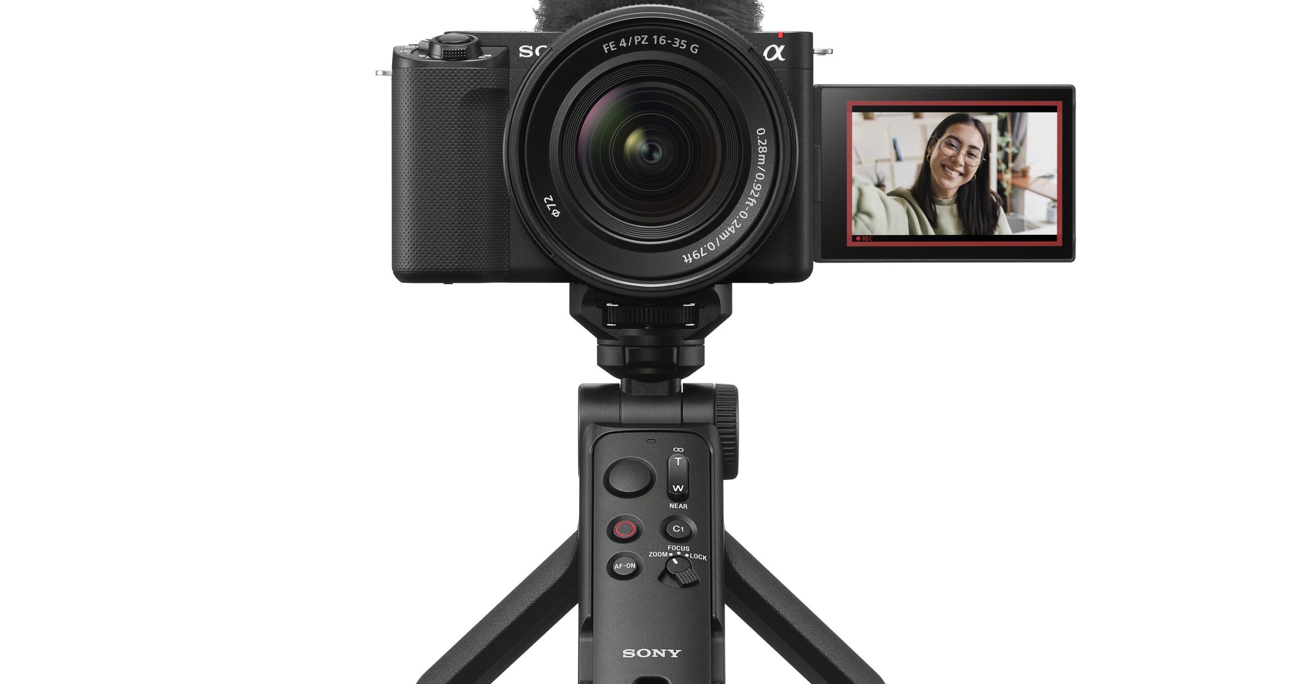 Sony’s new GP-VPT3 grip attached to an Alpha camera being used as a mini tripod.