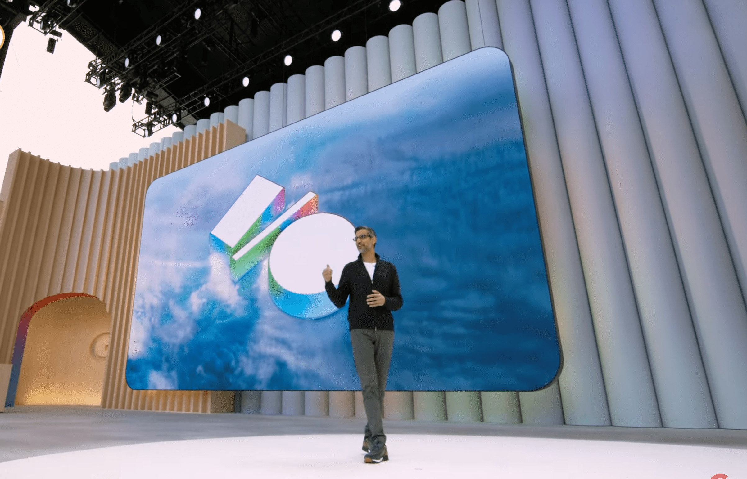 An image showing Sundar Pichai at Google I/O.