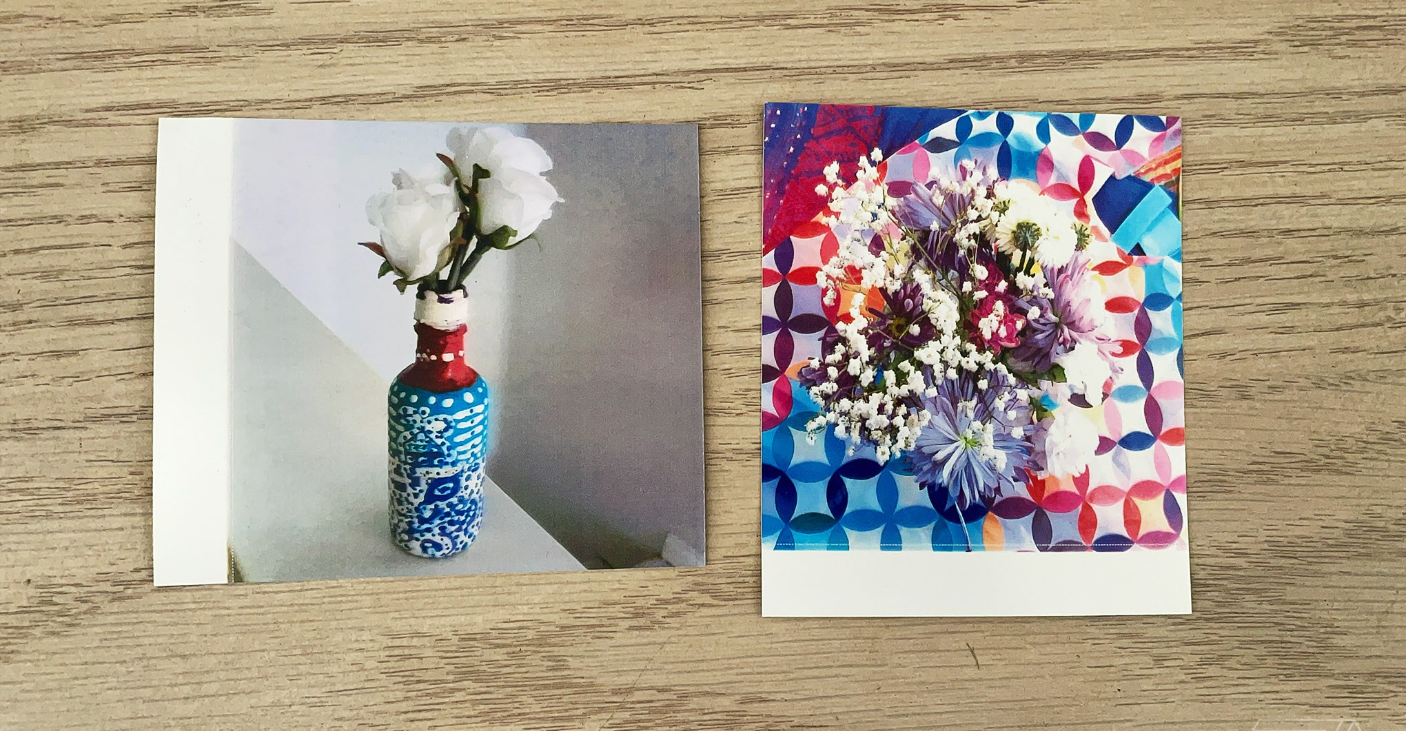 Two photos produced by the Kodak Mini Shot 3 that are relatively true-to-life but too oversaturated with a pink tint.