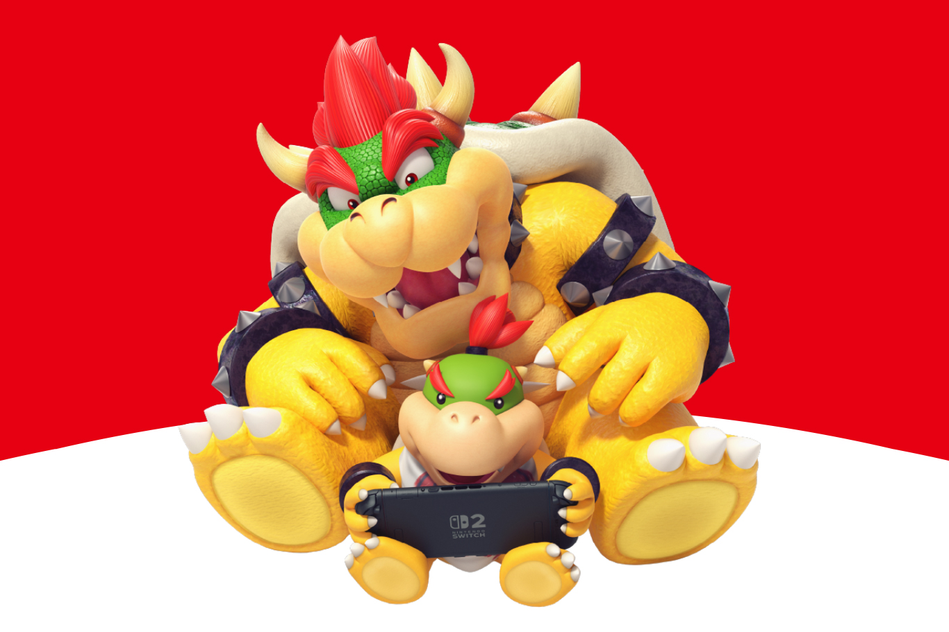 A CG version of Bowser watching one of his kids play the Switch 2.