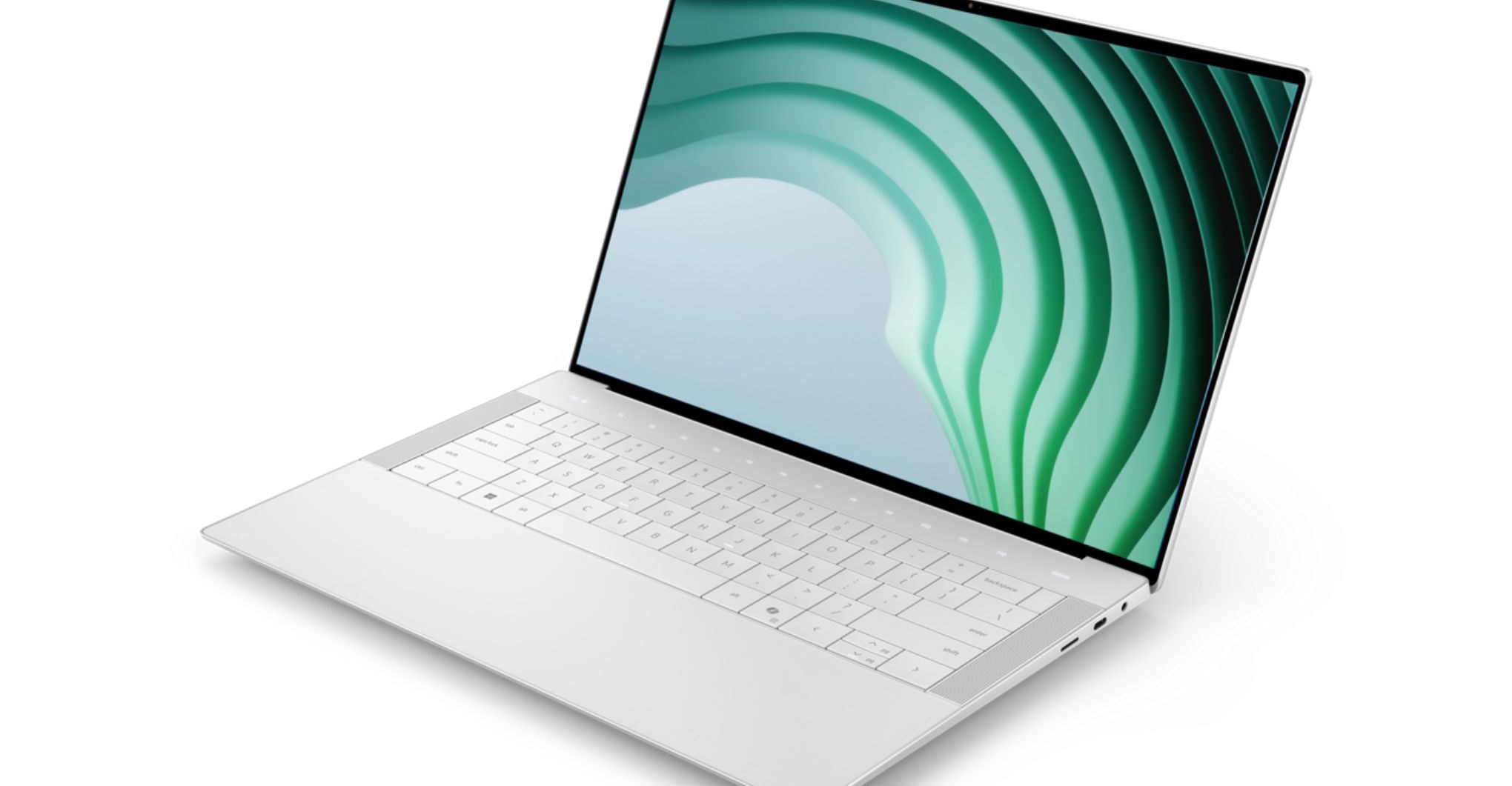 The Dell 14 Premium laptop in Platinum against a white background.
