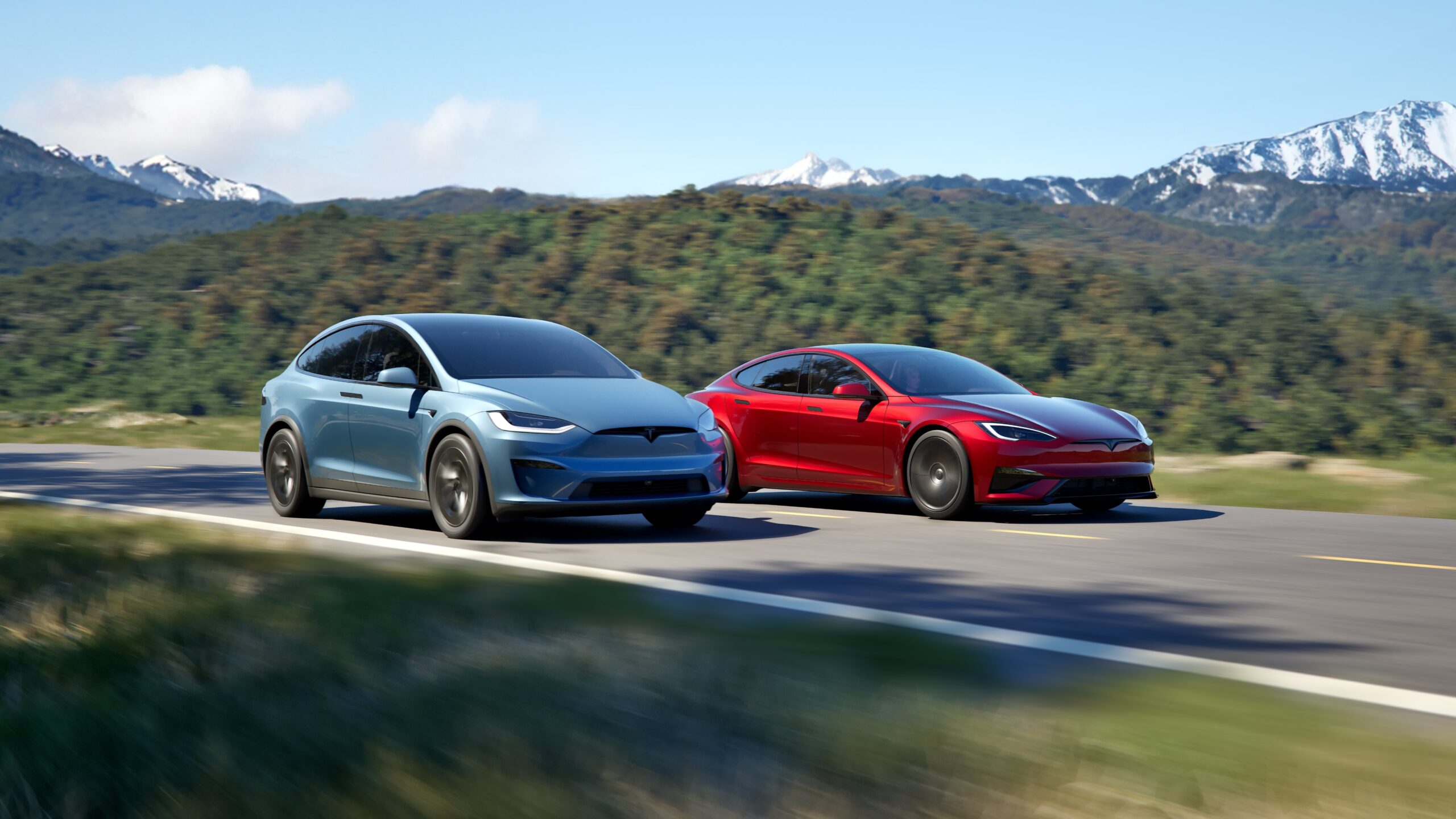 An image of the refreshed 2025 Tesla Model S (right) and Model X (left) vehicles.