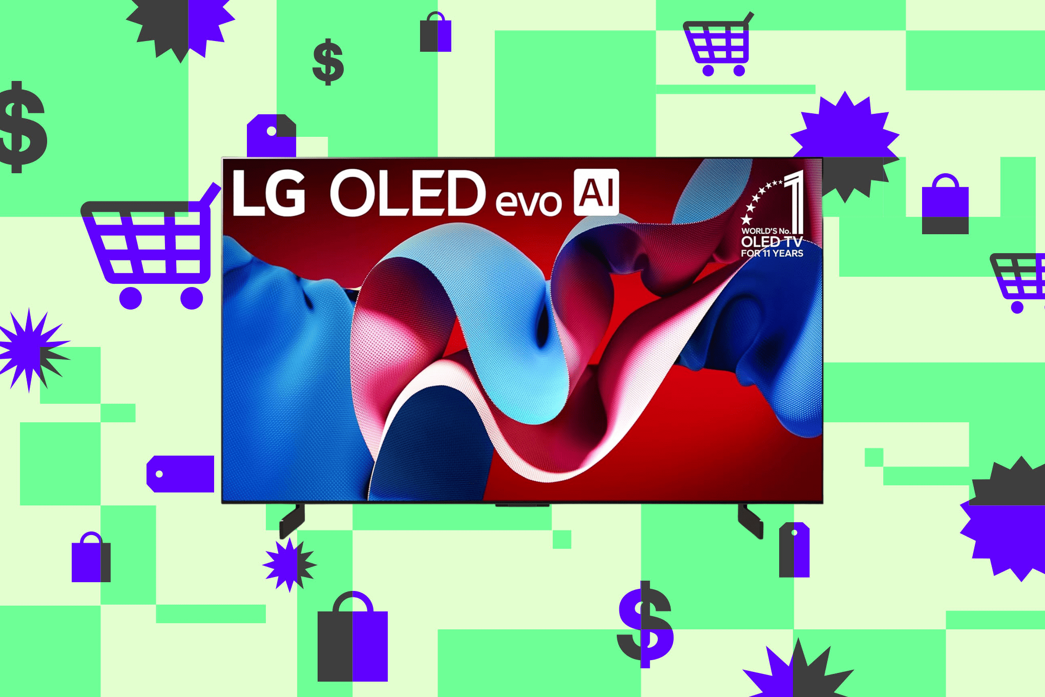 LG’s C4 OLED TV against a light green background.