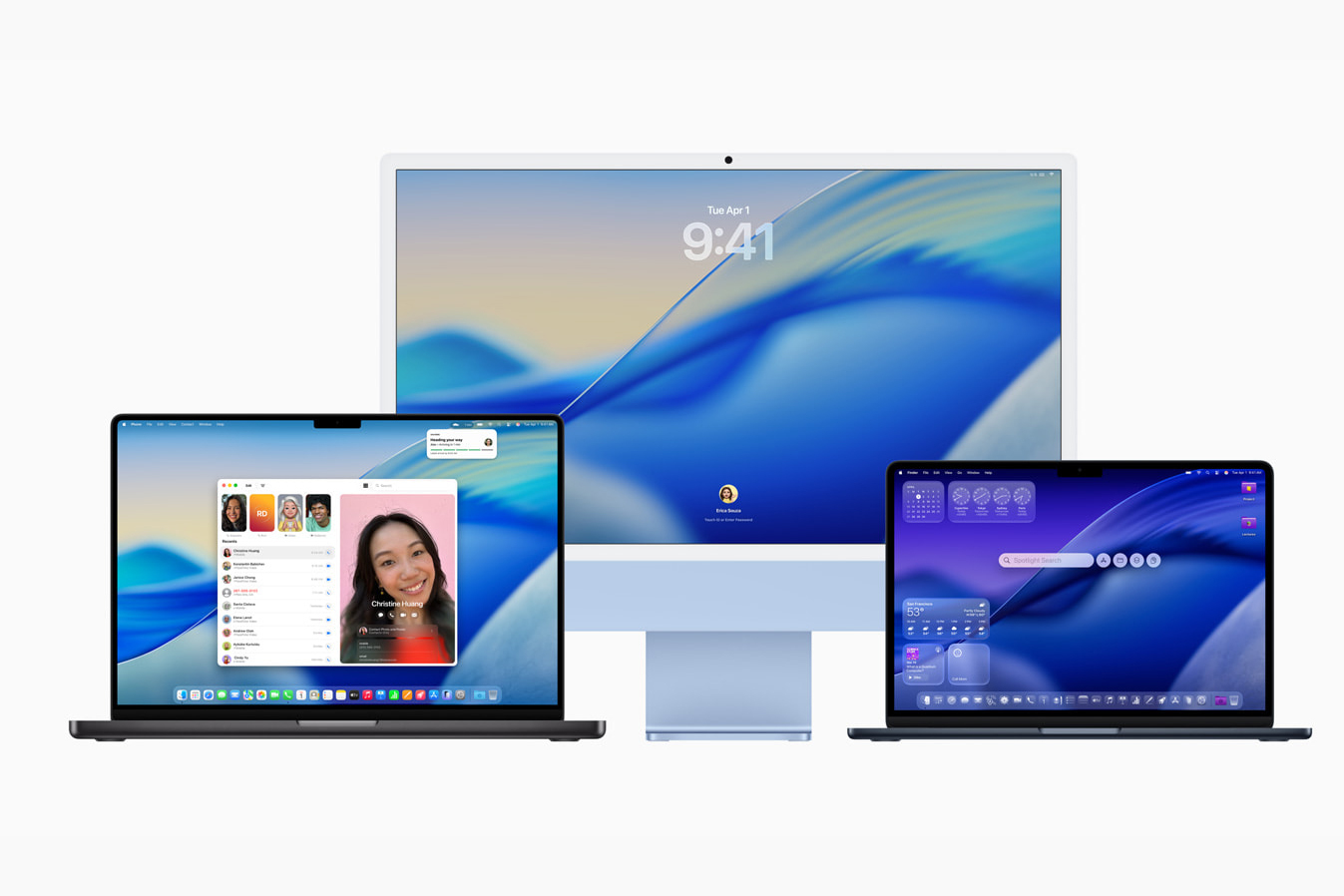 A render of macOS 26 Tahoe on various Macs.