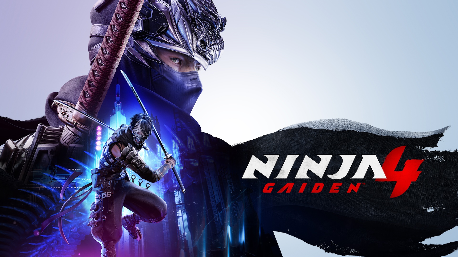 Key art from Ninja Gaiden 4, featuring the game’s logo and images of its two main protagonists Yakumo and Ryu Hayabusa.