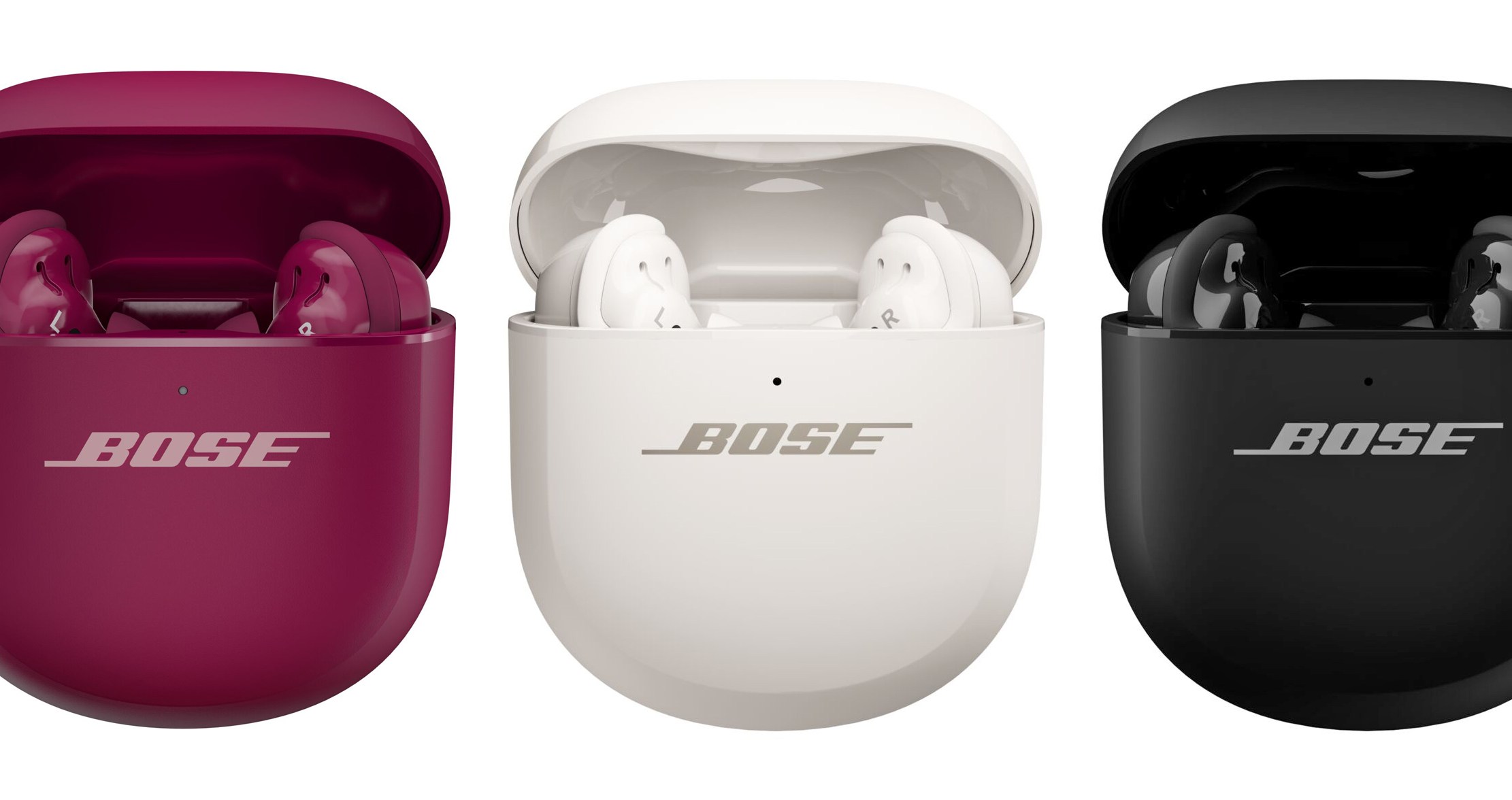 The three different color options of Bose’s new QuietComfort Ultra (2nd Gen) earbuds.