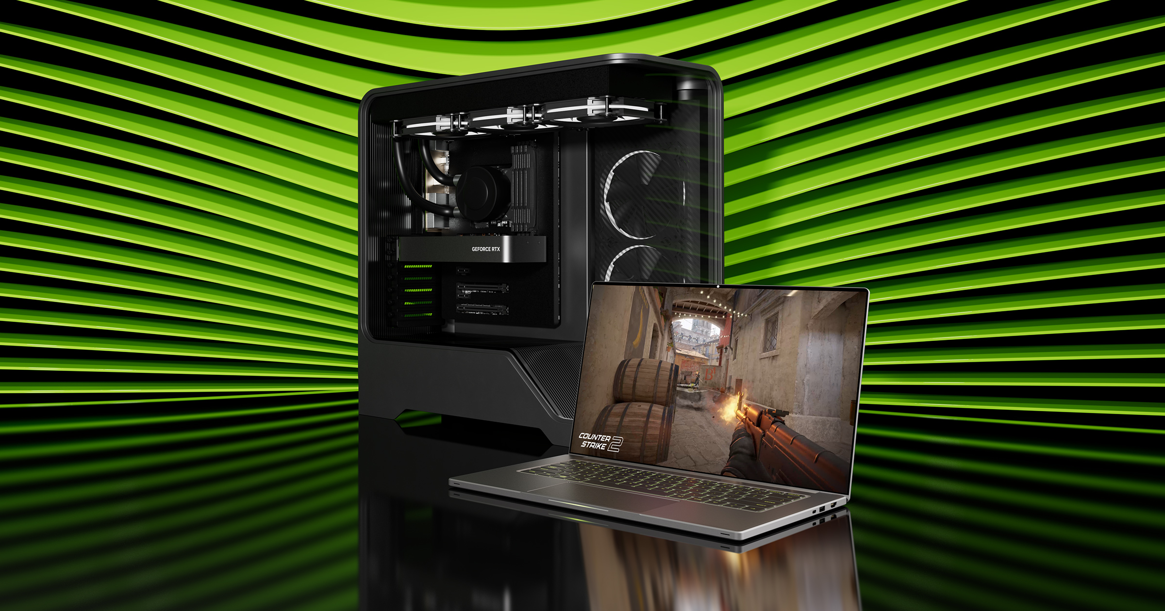 A desktop PC and gaming laptop with Nvidia’s RTX 5050 GPUs.