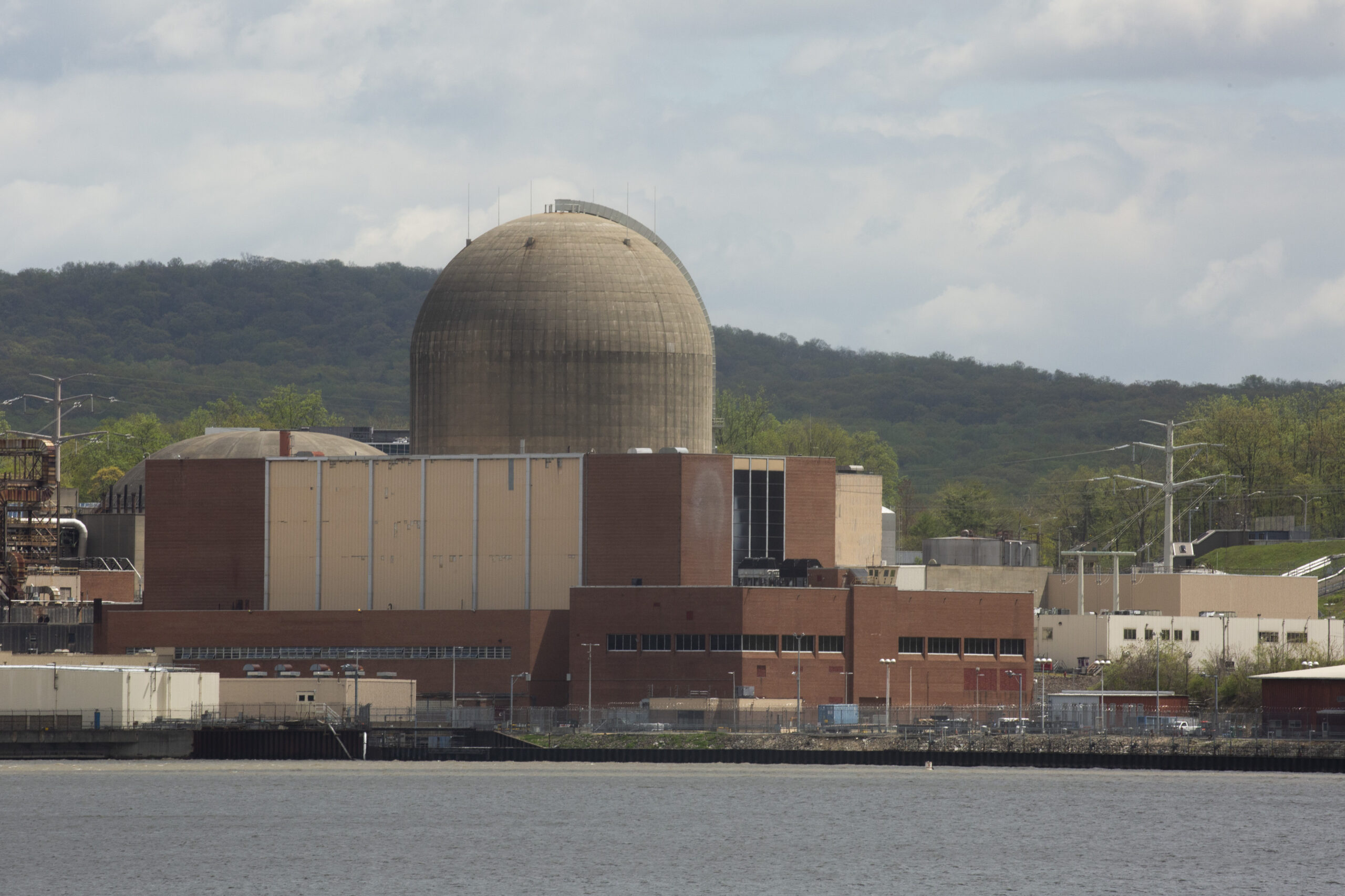 A view of a large nuclear power plant.