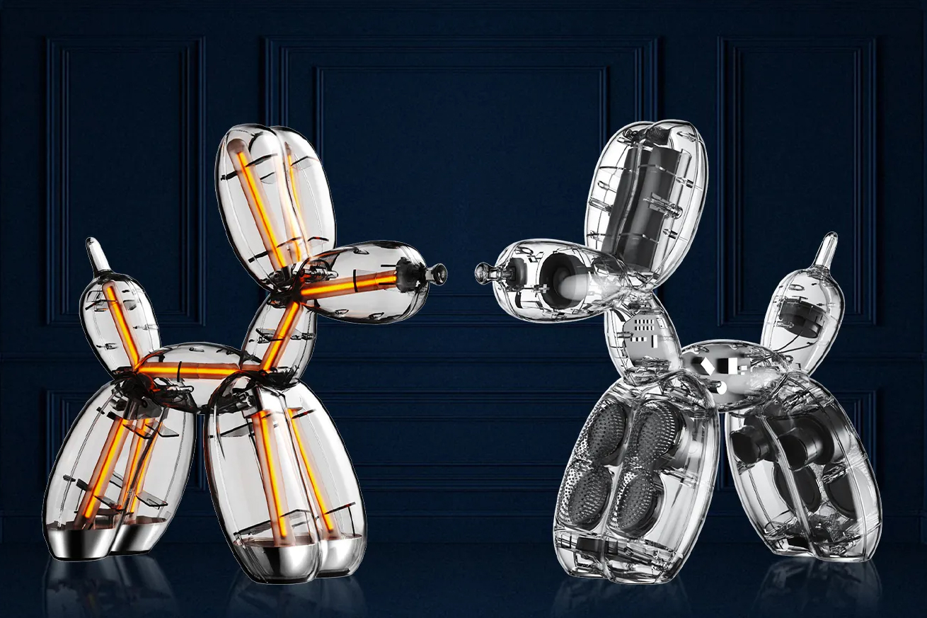 An LED lamp and Bluetooth speaker designed to look like Jeff Koons’ Balloon Dog sculptures.
