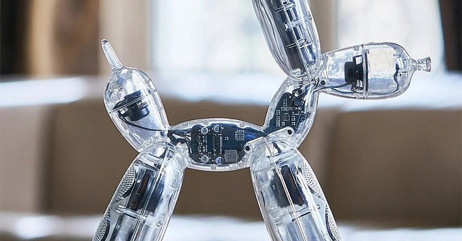 A side profile photo of the Balloon Dog Bluetooth speaker.