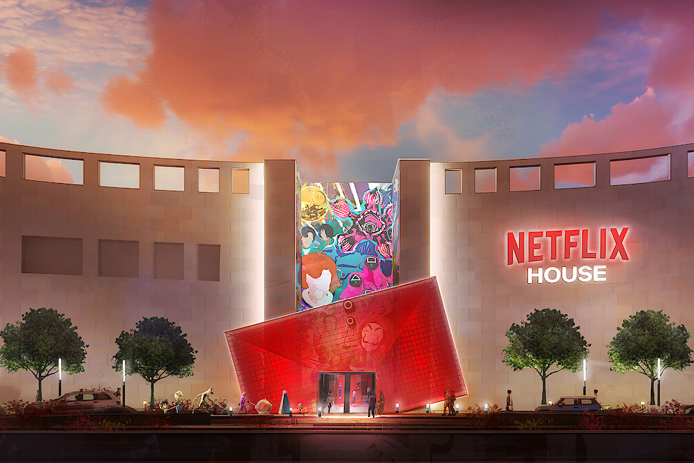 A conceptual look at the entrance of a Netflix House venue.