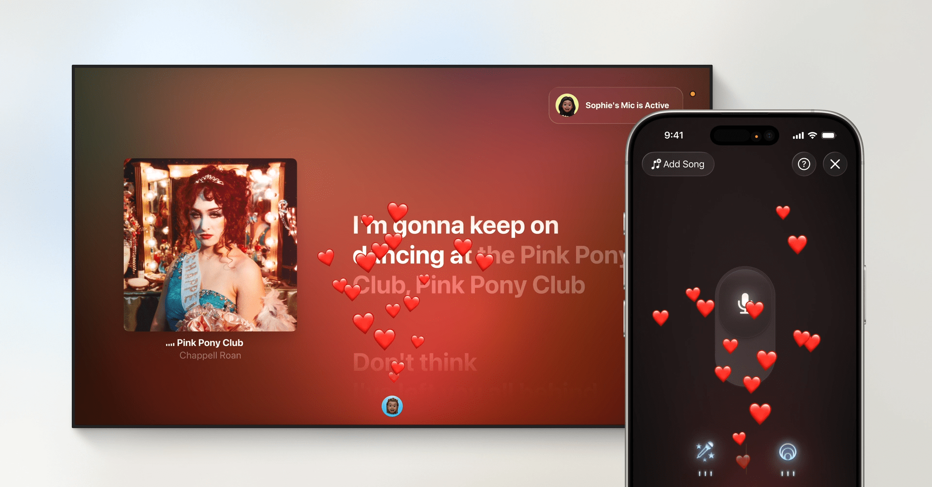 image of apple tv karaoke experience playing Pink Pony Club