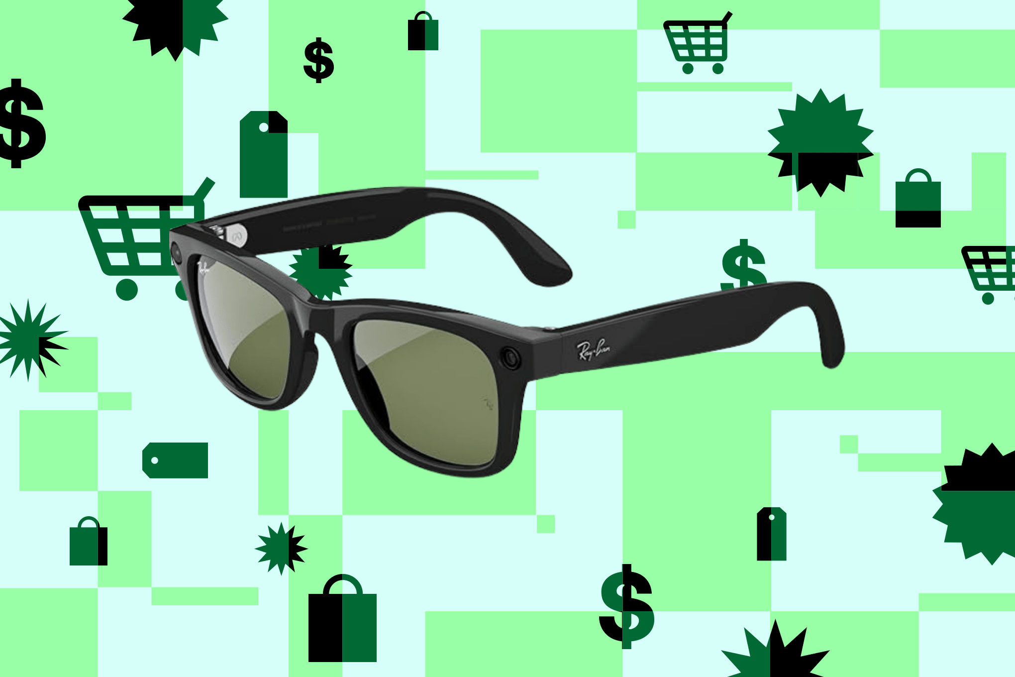 The Ray-Ban Meta against a green background.