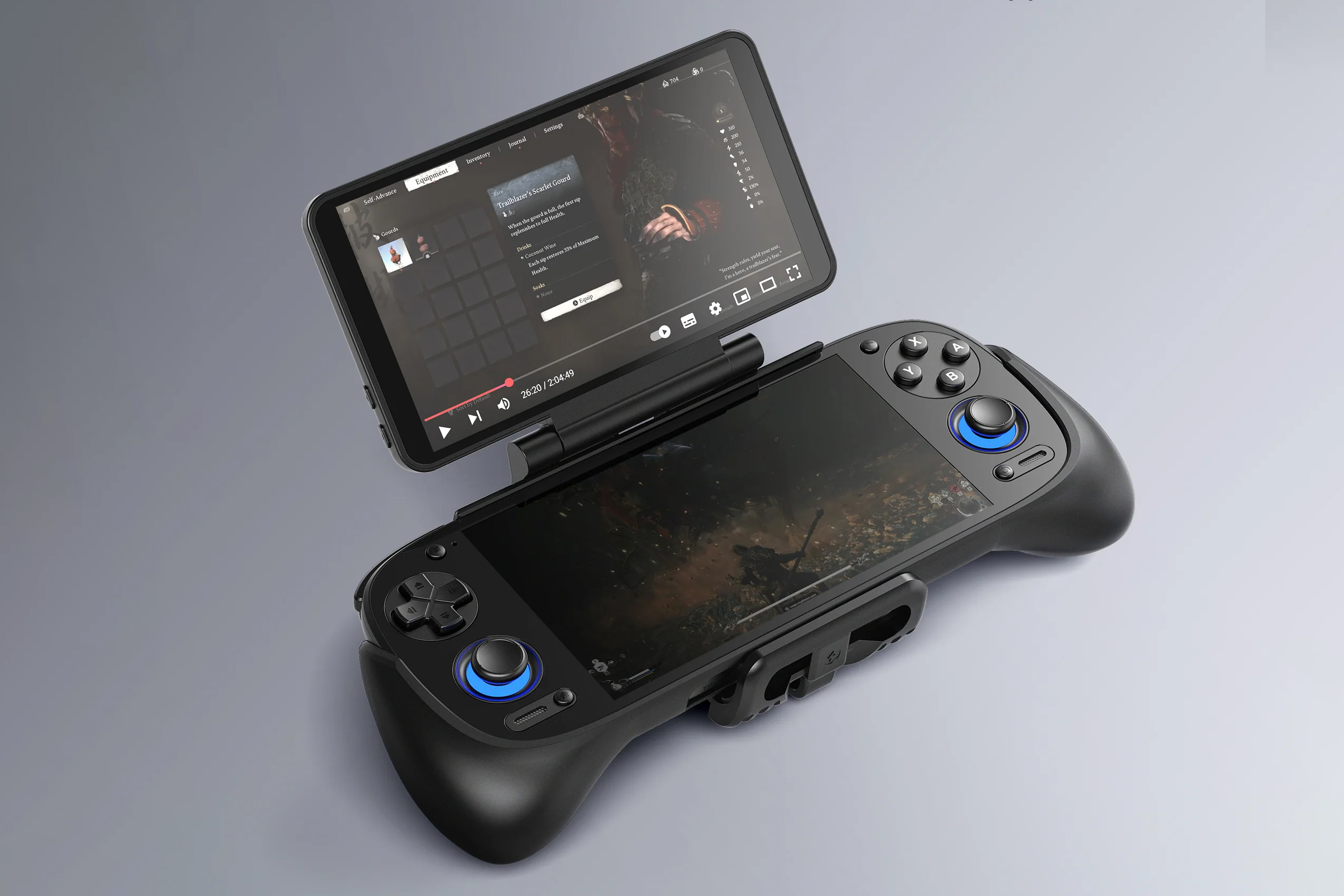 A Retroid Pocket handheld with a second screen attached.