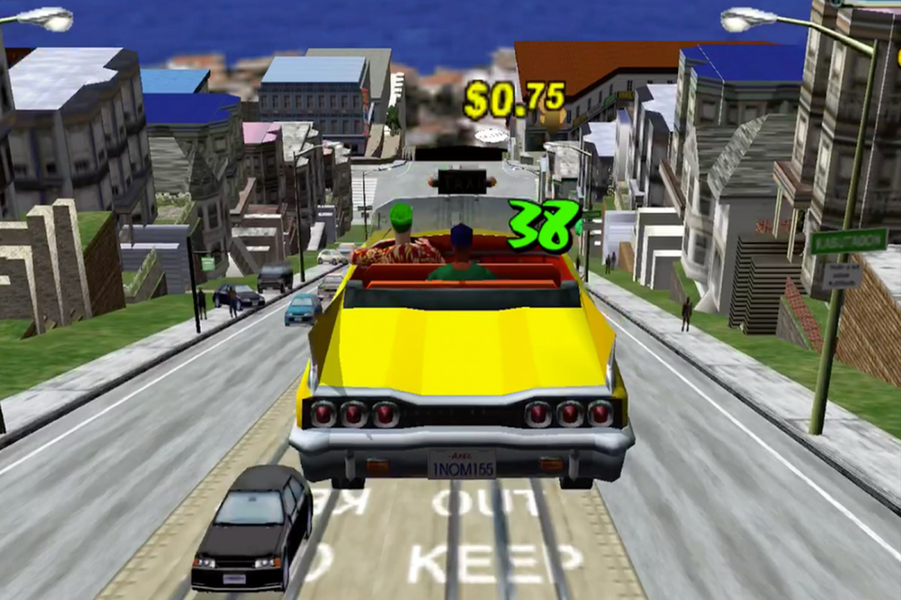 A screenshot of the mobile iOS version of Sega’s Crazy Taxi game.
