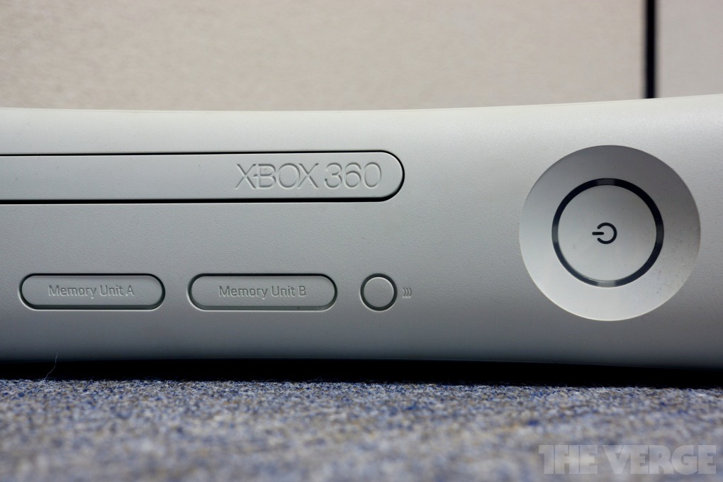 A close-up of the front of the Xbox 360 console.