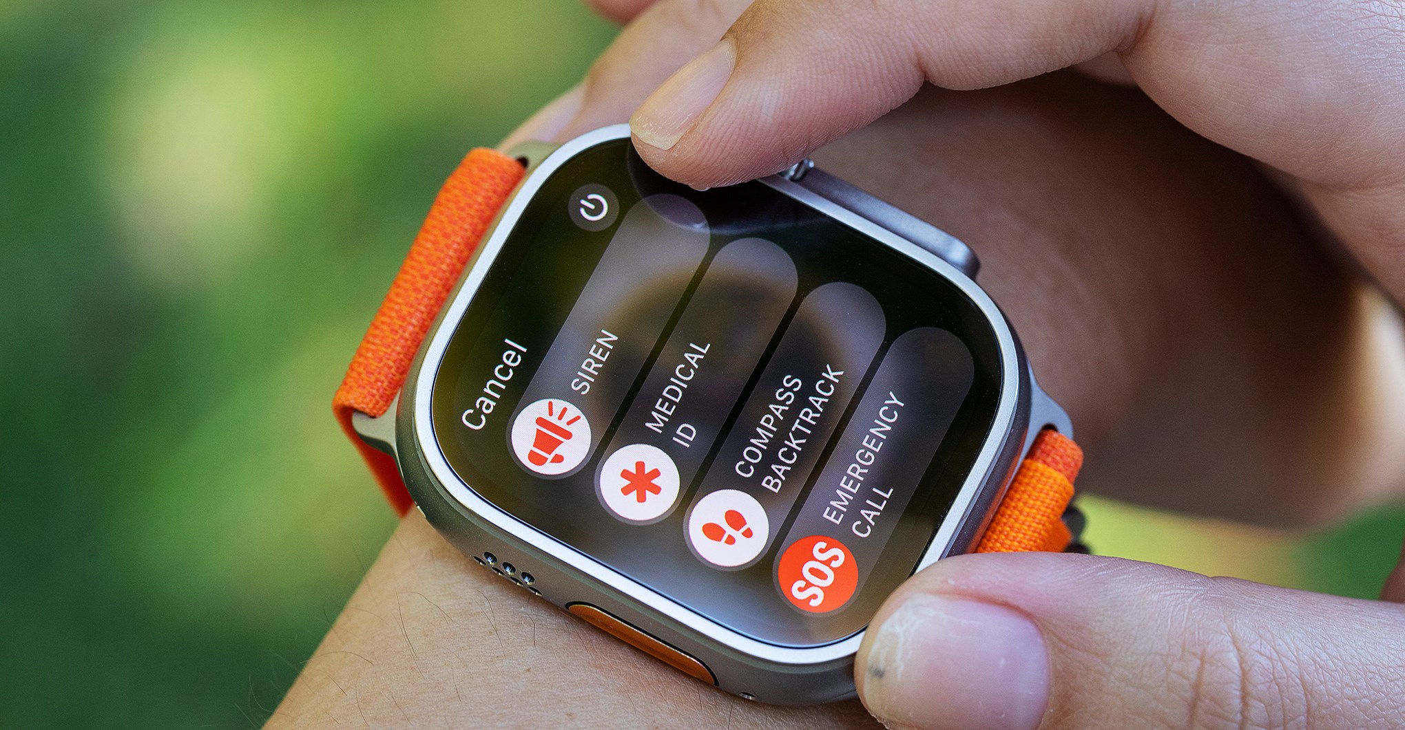 Close-up of emergency screen on Apple Watch Ultra
