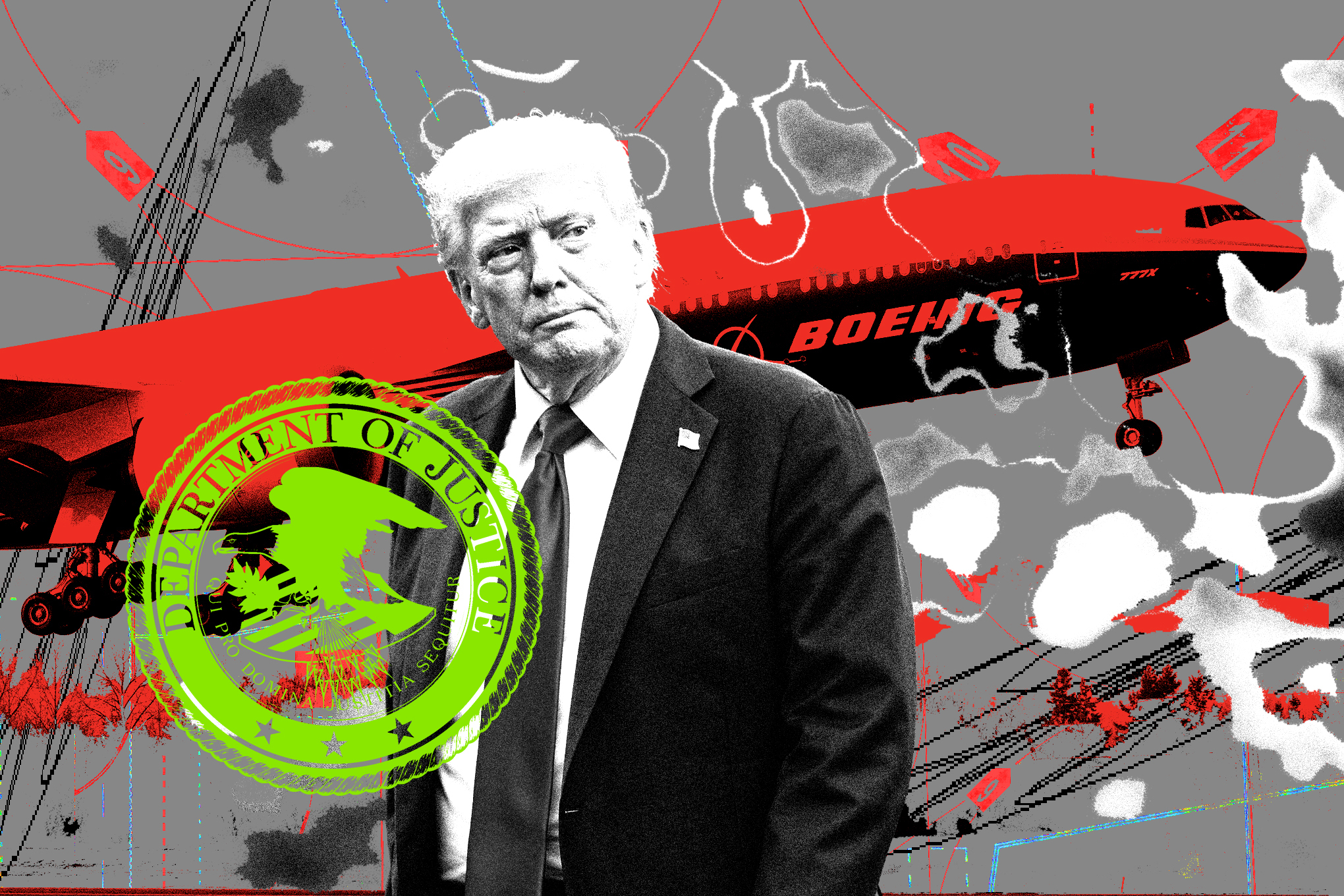 illustration of Trump and Boeing airplane