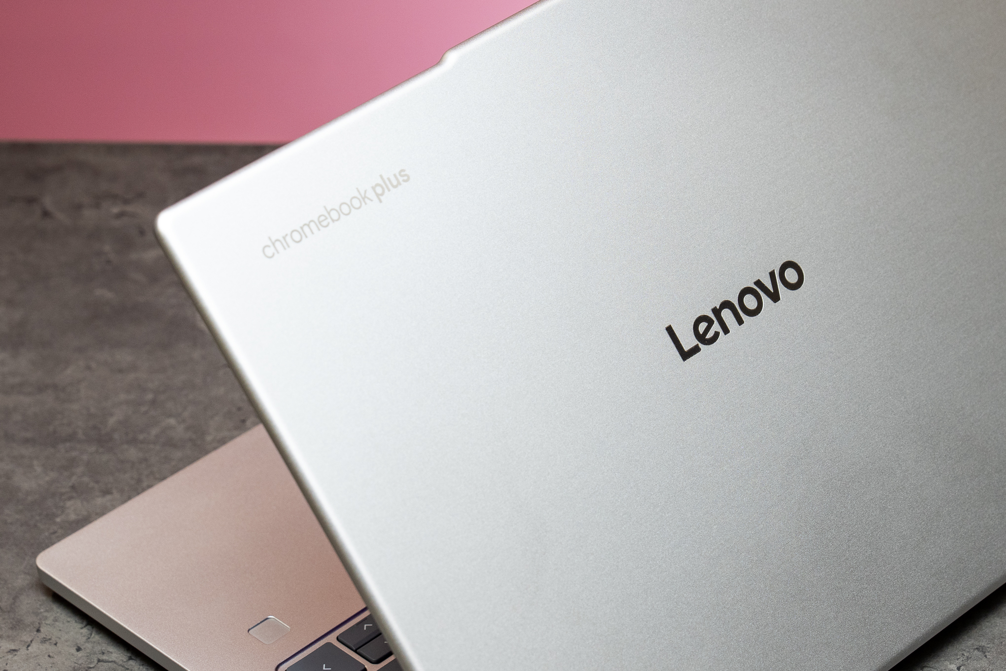 A close-up of the Lenovo Chromebook Plus 14’s lid.