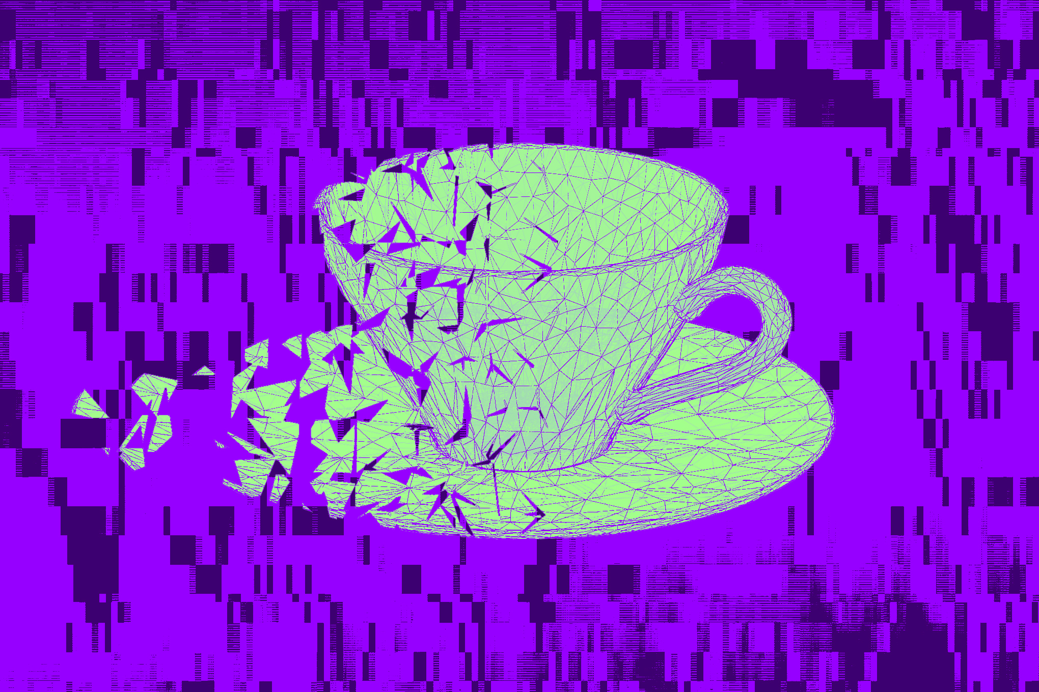 A cup disintegrating digitally.
