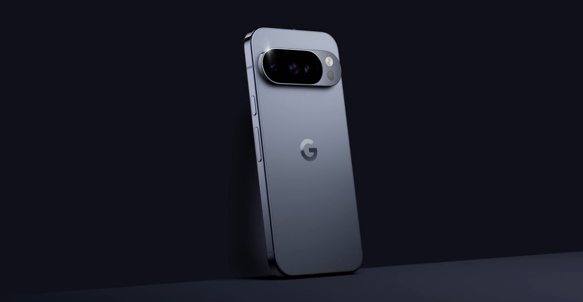 Pixel 10 Pro in grey shown from behind with triple lens camera