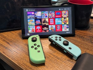 Picture of a Nintendo Switch OLED edition.