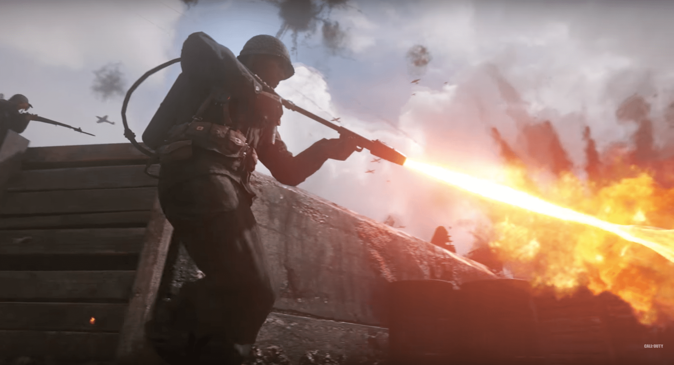 A soldier with a flamethrower in Call of Duty: WWII