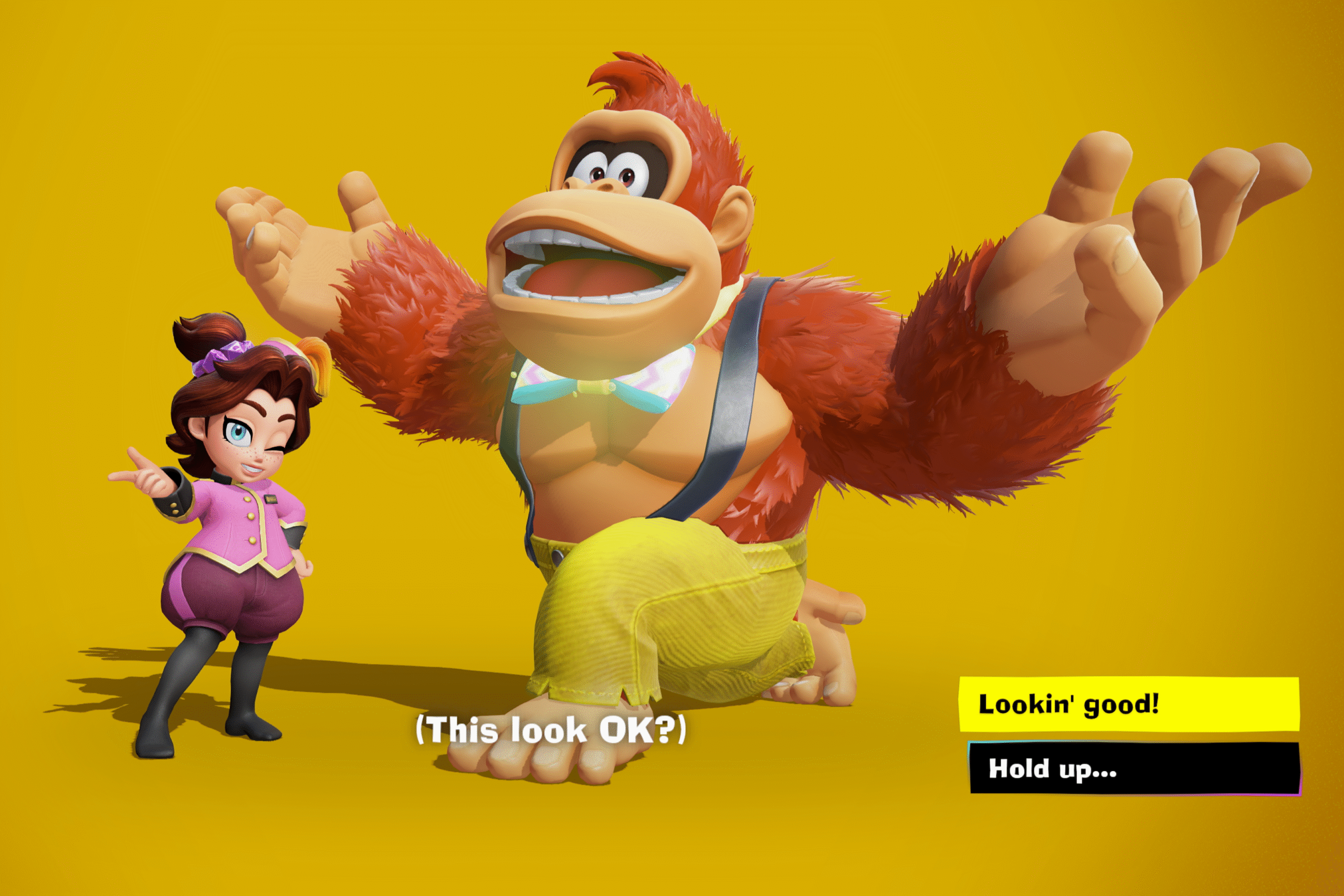 An image of Donkey Kong and Pauline trying out some new kicks.