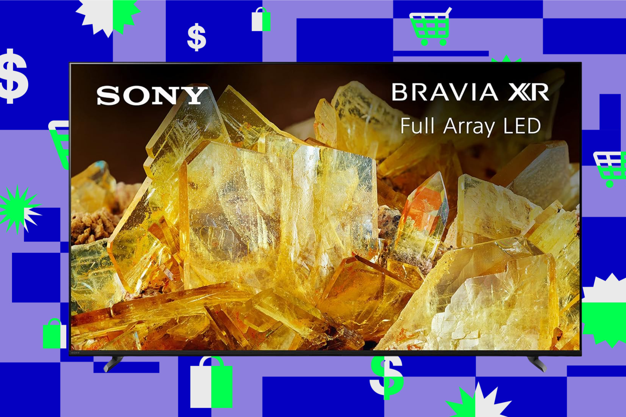 Sony’s X90L 4K TV on a multicolored background.
