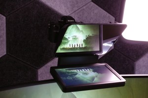 Elgato’s new Prompter hardware on top of a monitor