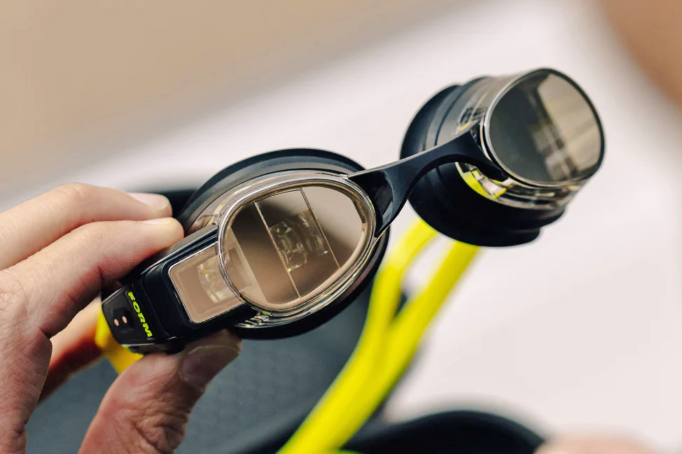 A close-up of Form’s Smart Swim 2 goggles.