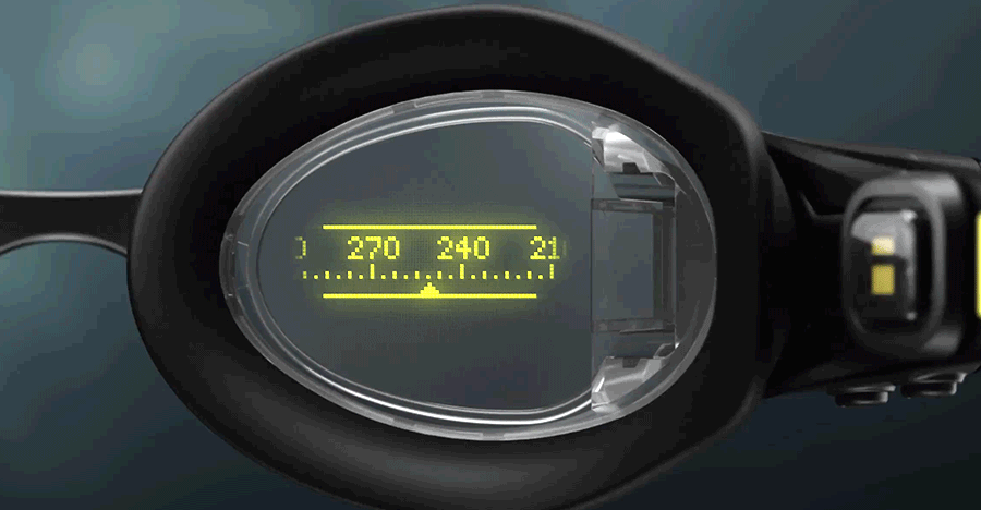 An animation showing the low-res screen inside Form’s Smart Swim 2 goggles.