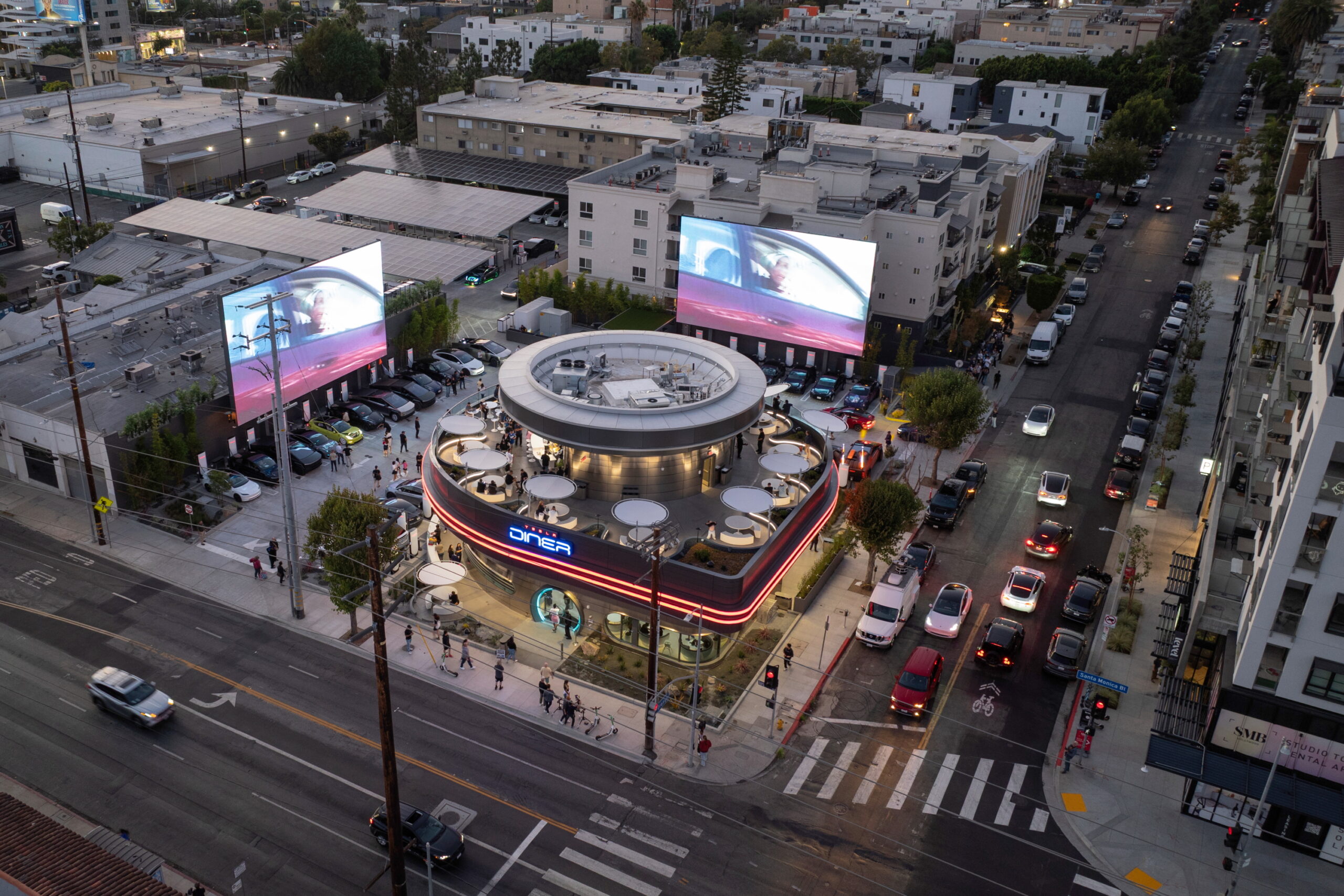 aerial photo of Tesla Diner