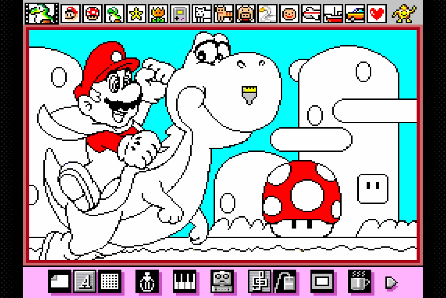 A screenshot of a Super Mario World image being painted in Mario Paint.
