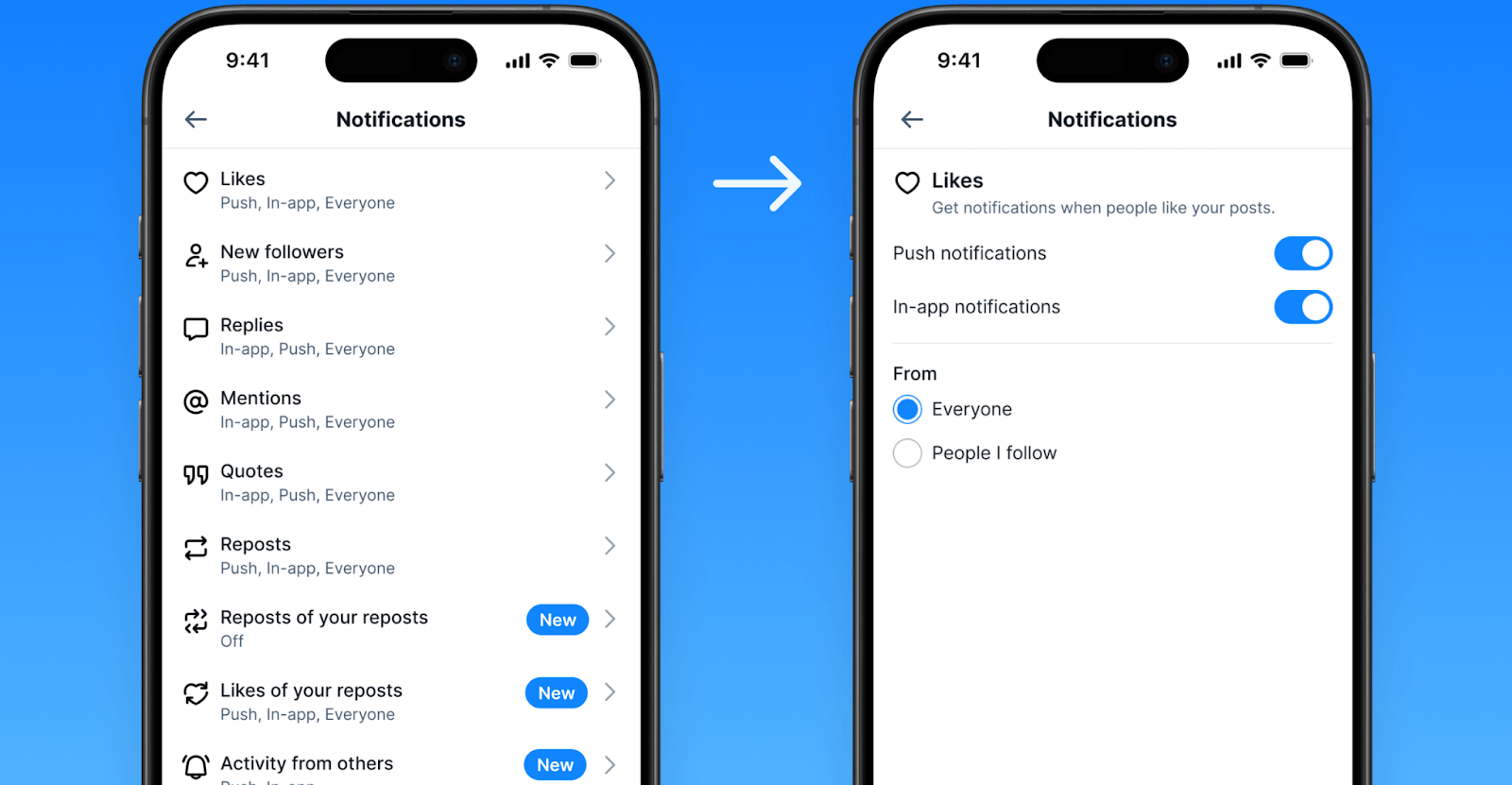 Bluesky screenshot showing the new notification settings
