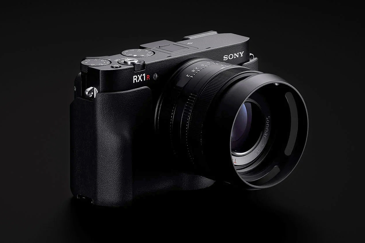 The Sony RX1R III camera against a black background.