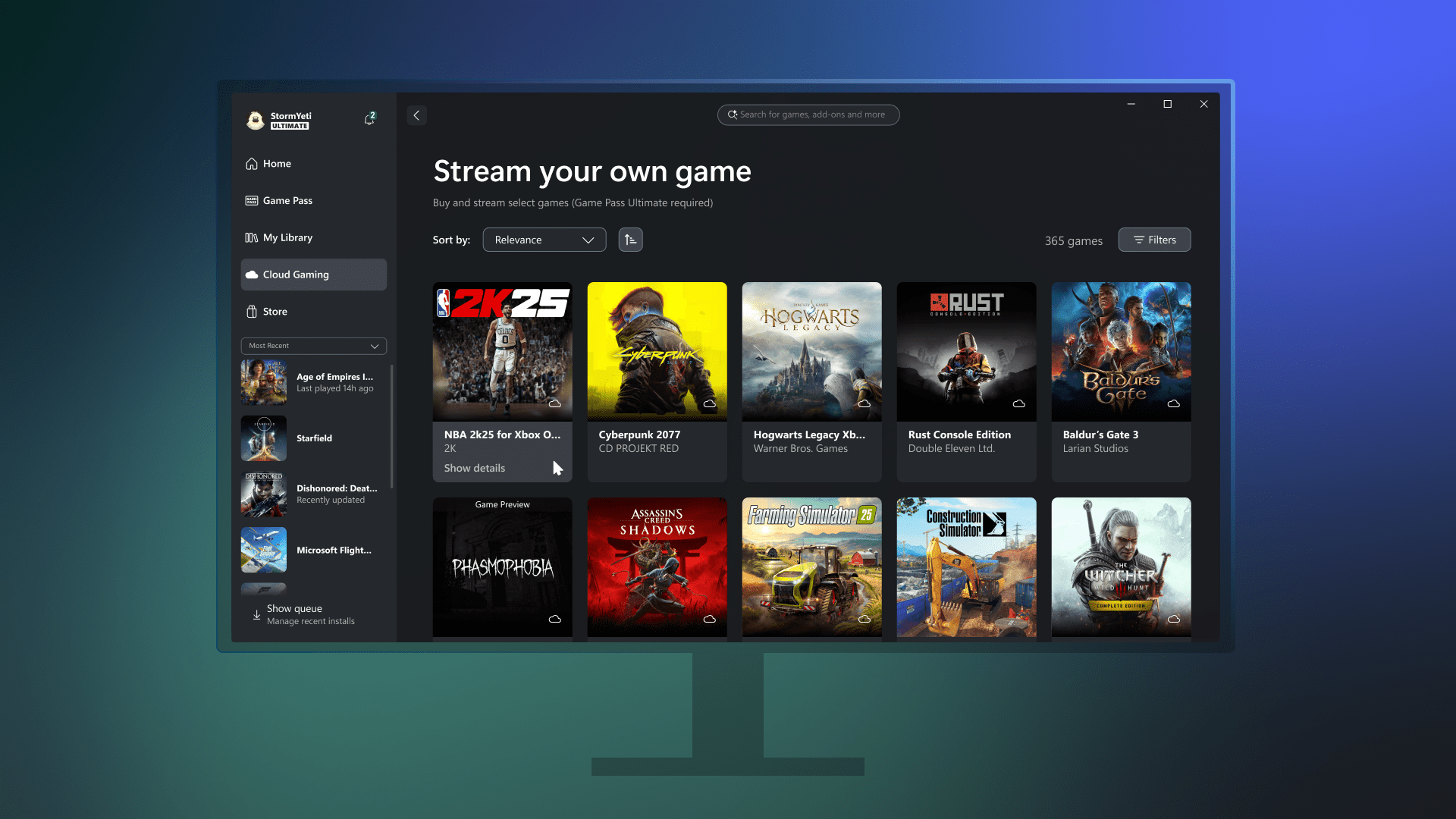 An image of the stream your own game feature on Xbox’s PC app