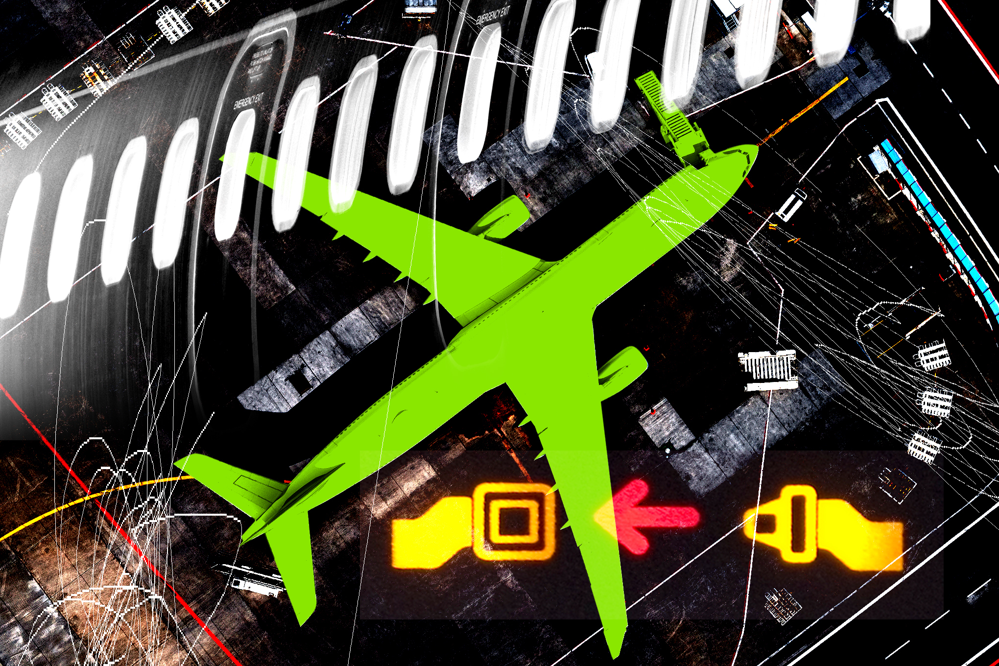 illustration of an airplane and other aviation symbols