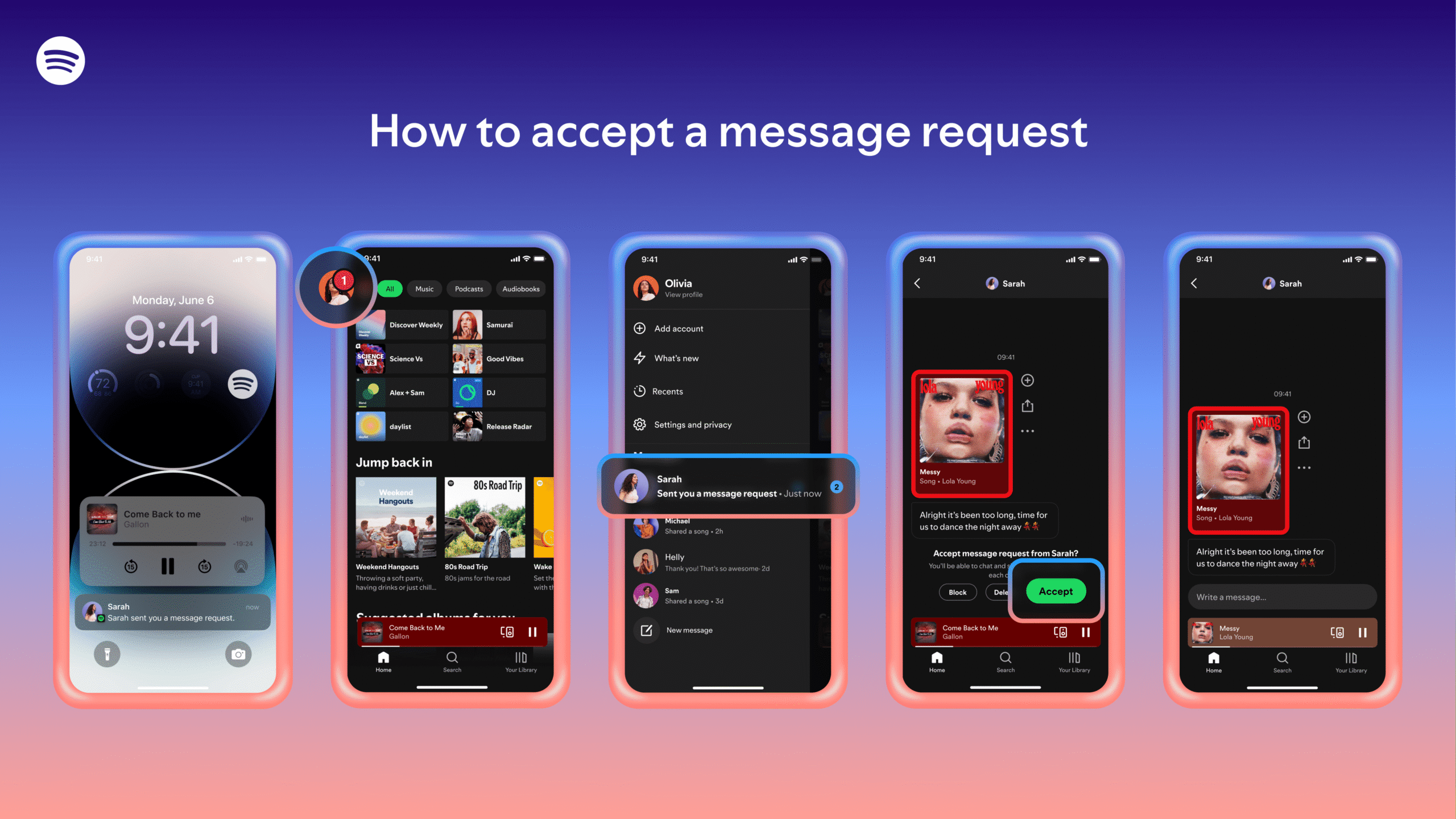 How to accept messages on Spotify.