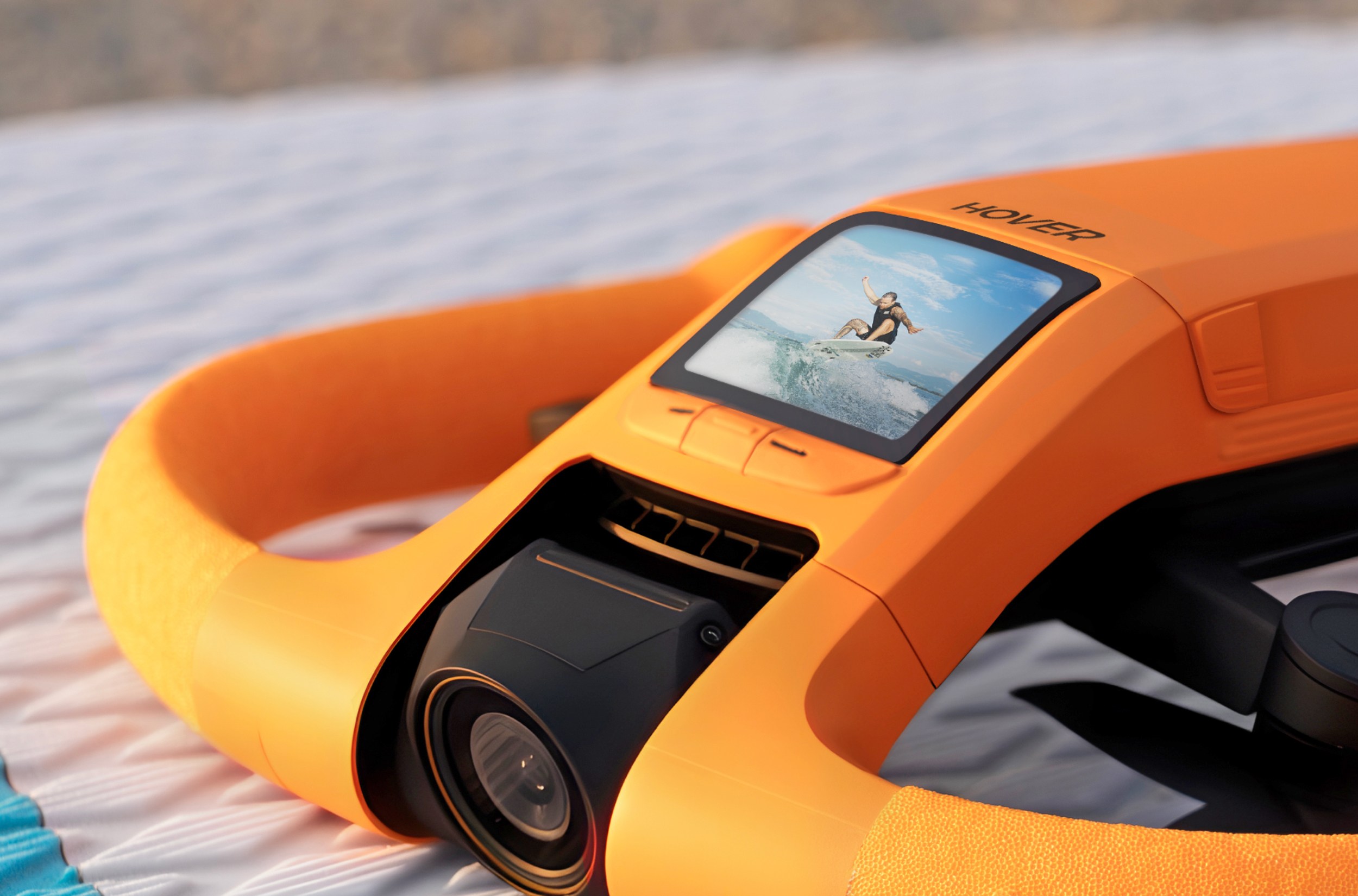 A close-up of the small screen on the HoverAir Aqua drone.