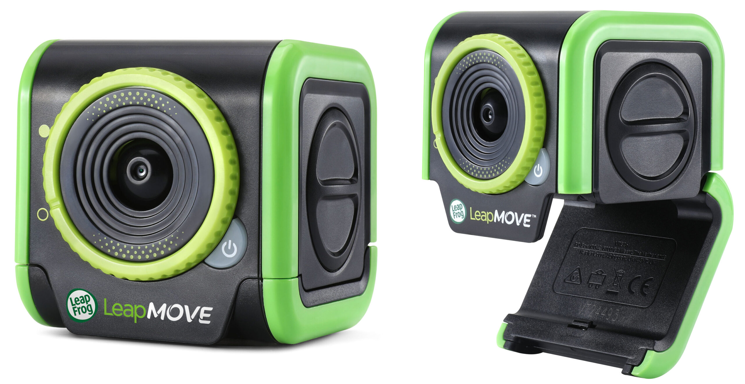 Two images of the LeapFrog LeapMove showing the camera’s support folded down.