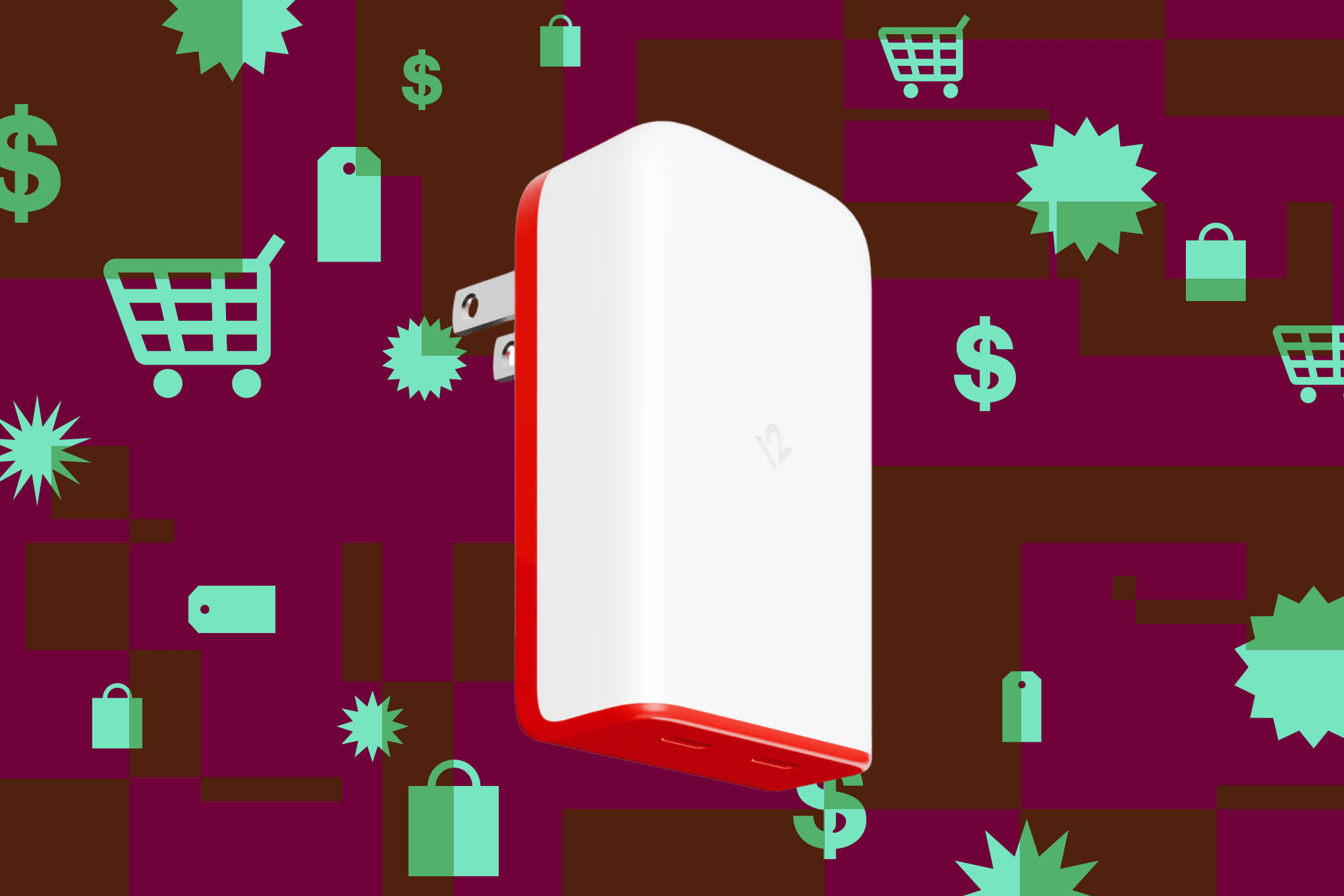 The Twelve South PlugBug against a dark red background.