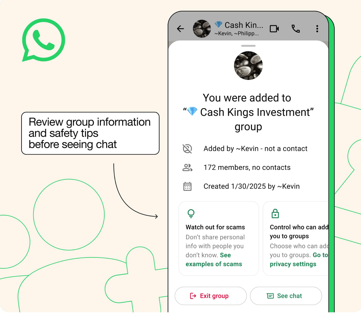 A screenshot of WhatsApp’s new safety overview feature.