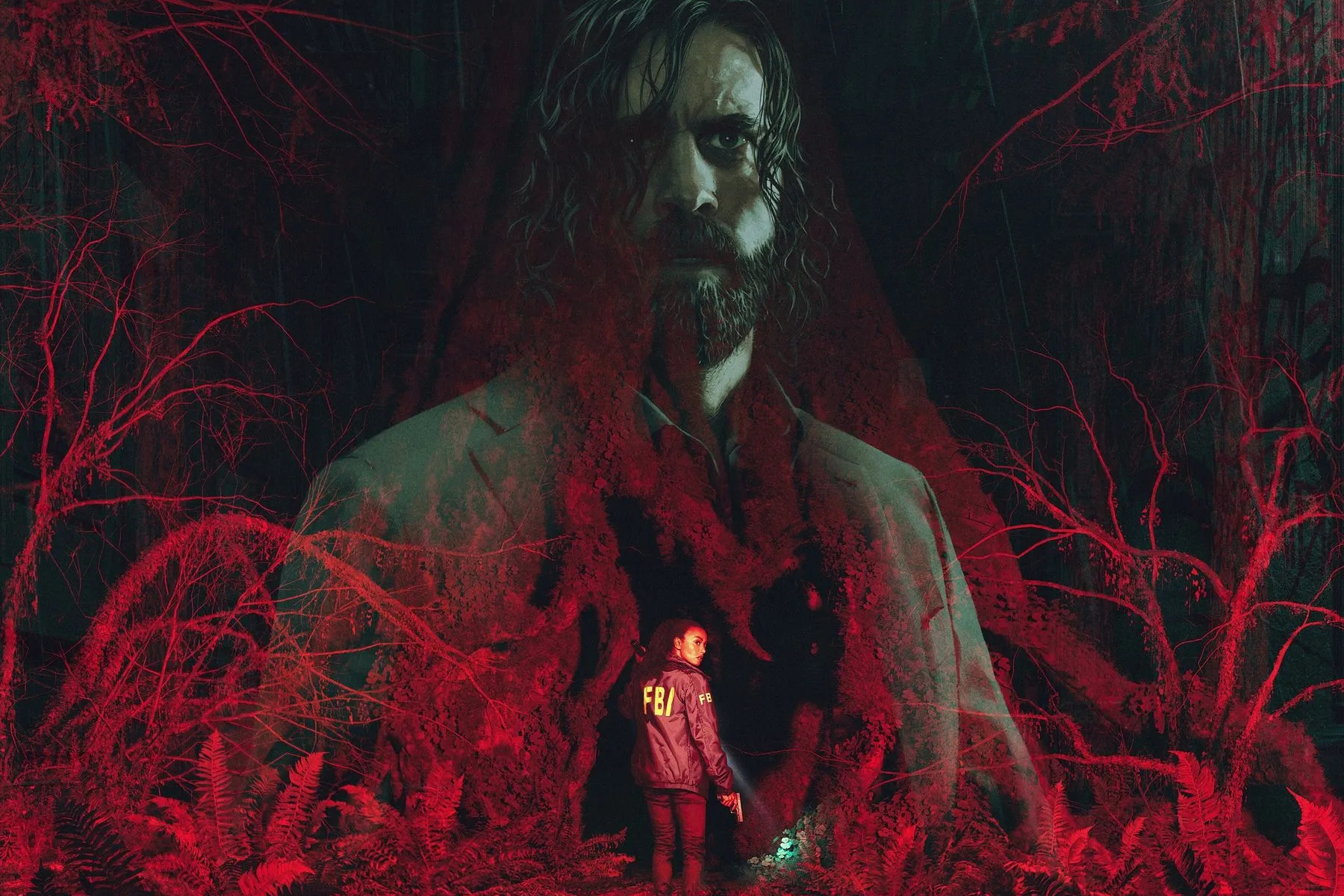 Artwork for Alan Wake 2 including protagonists Alan Wake and Saga Anderson.