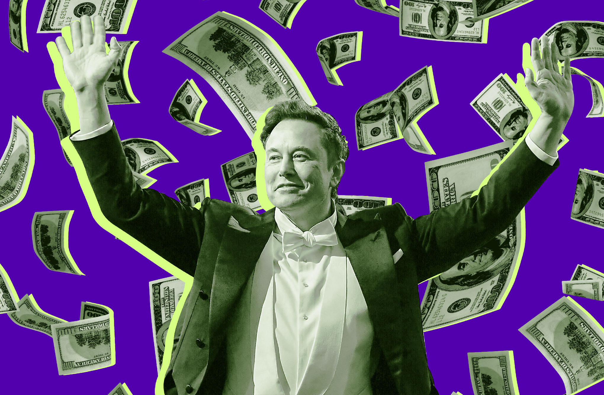 image of Elon Musk in a cash storm