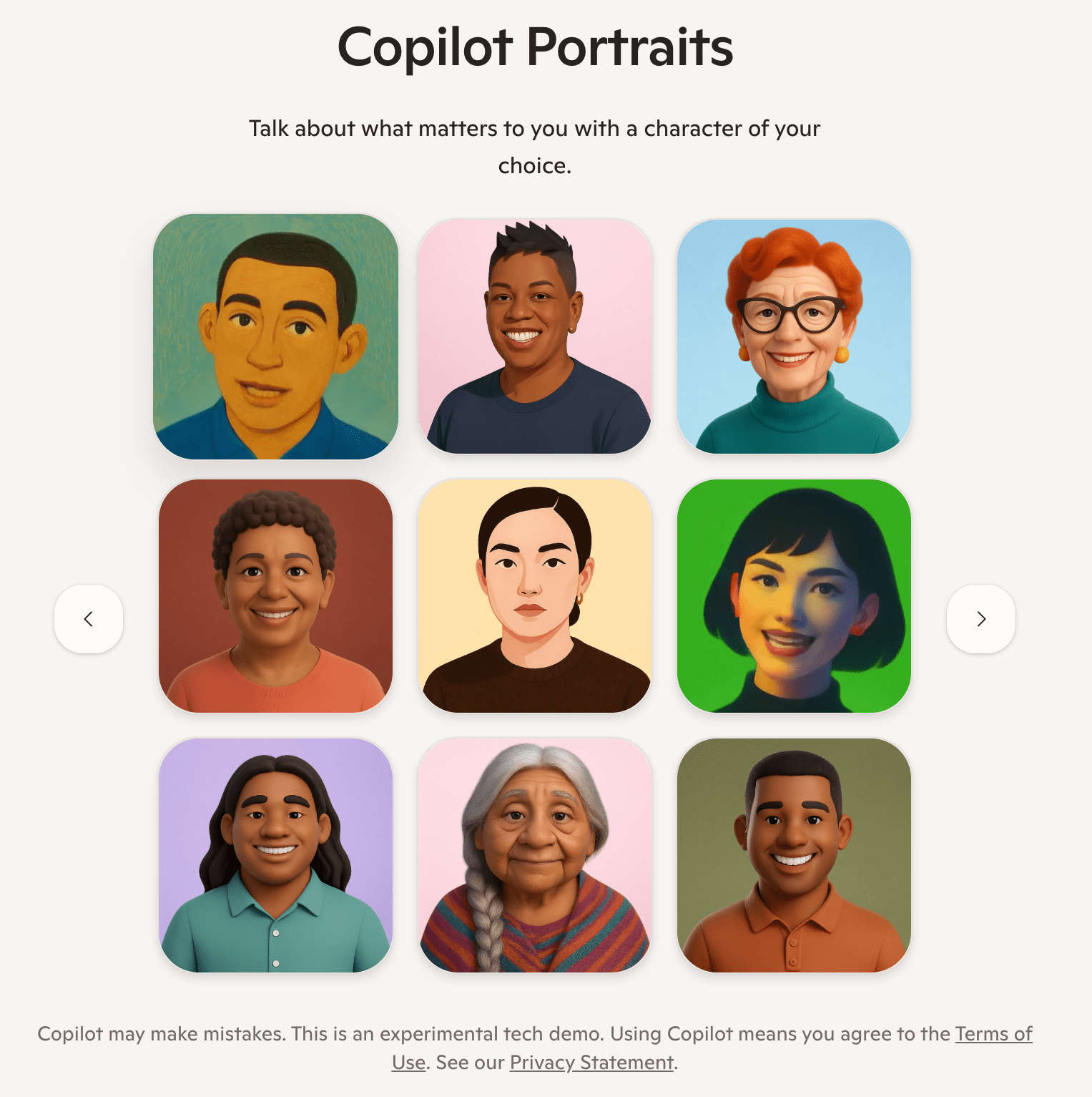 A selection of AI Portraits available for Microsoft Copilot.